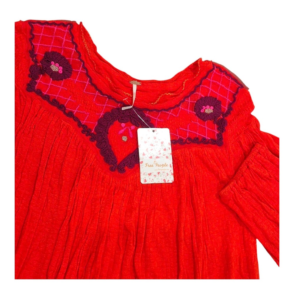 NEW! Free People Sweet Begonia Embroidered Linen Blend Blouse Women's S NWT‎